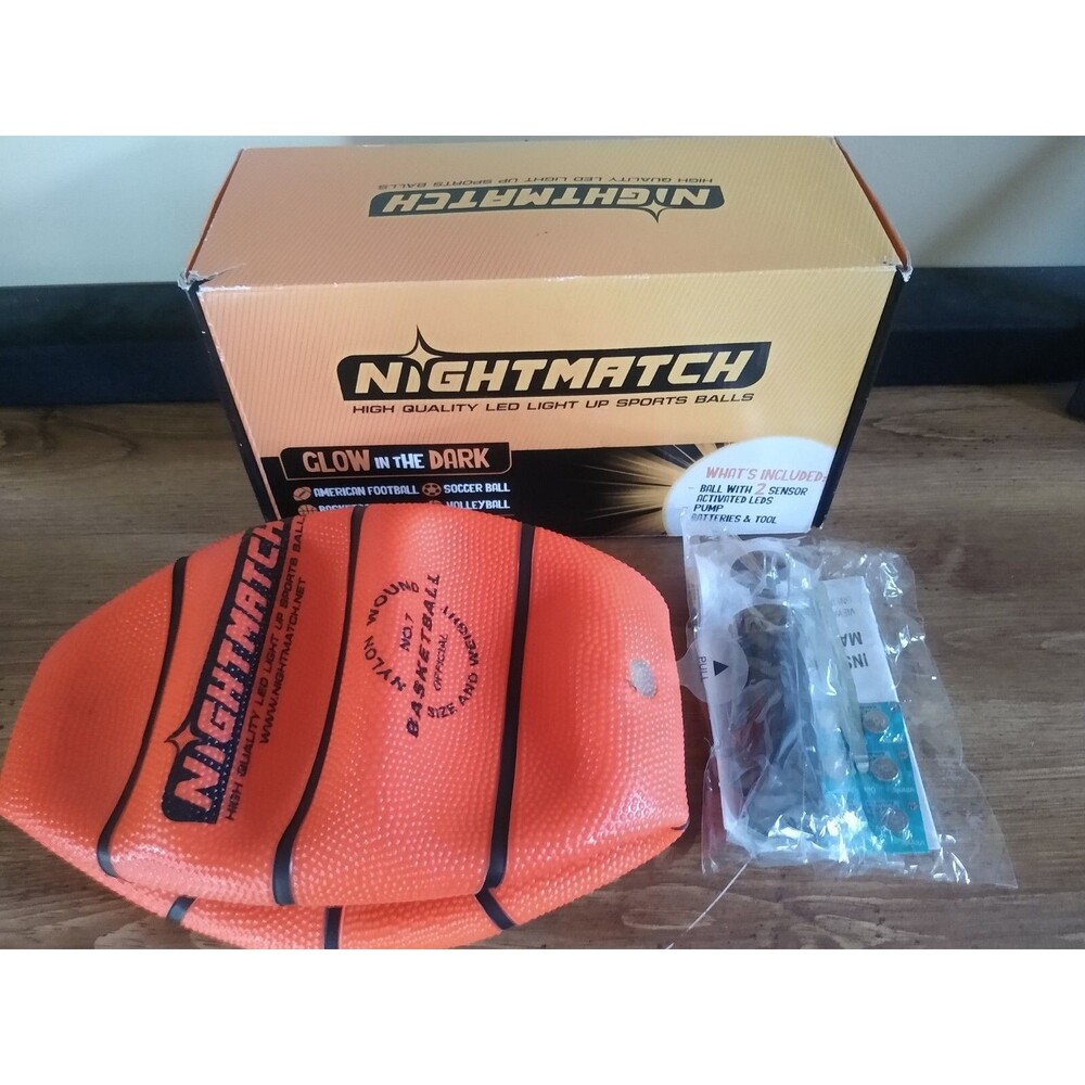 Nightmatch Light Up LED Basketball. Orange Glow In The Dark W/Pump & Tool NOB